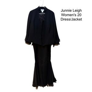 Junnie Leigh Womens 20 Black Rhinestone Maxi Dress and Ruffle Jacket Set Formal